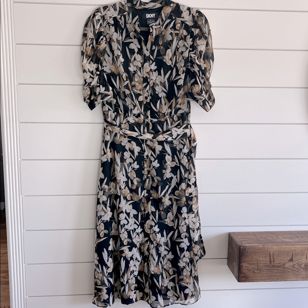 DKNY Black Floral Midi Button Up Dress NEW - Picture 3 of 8